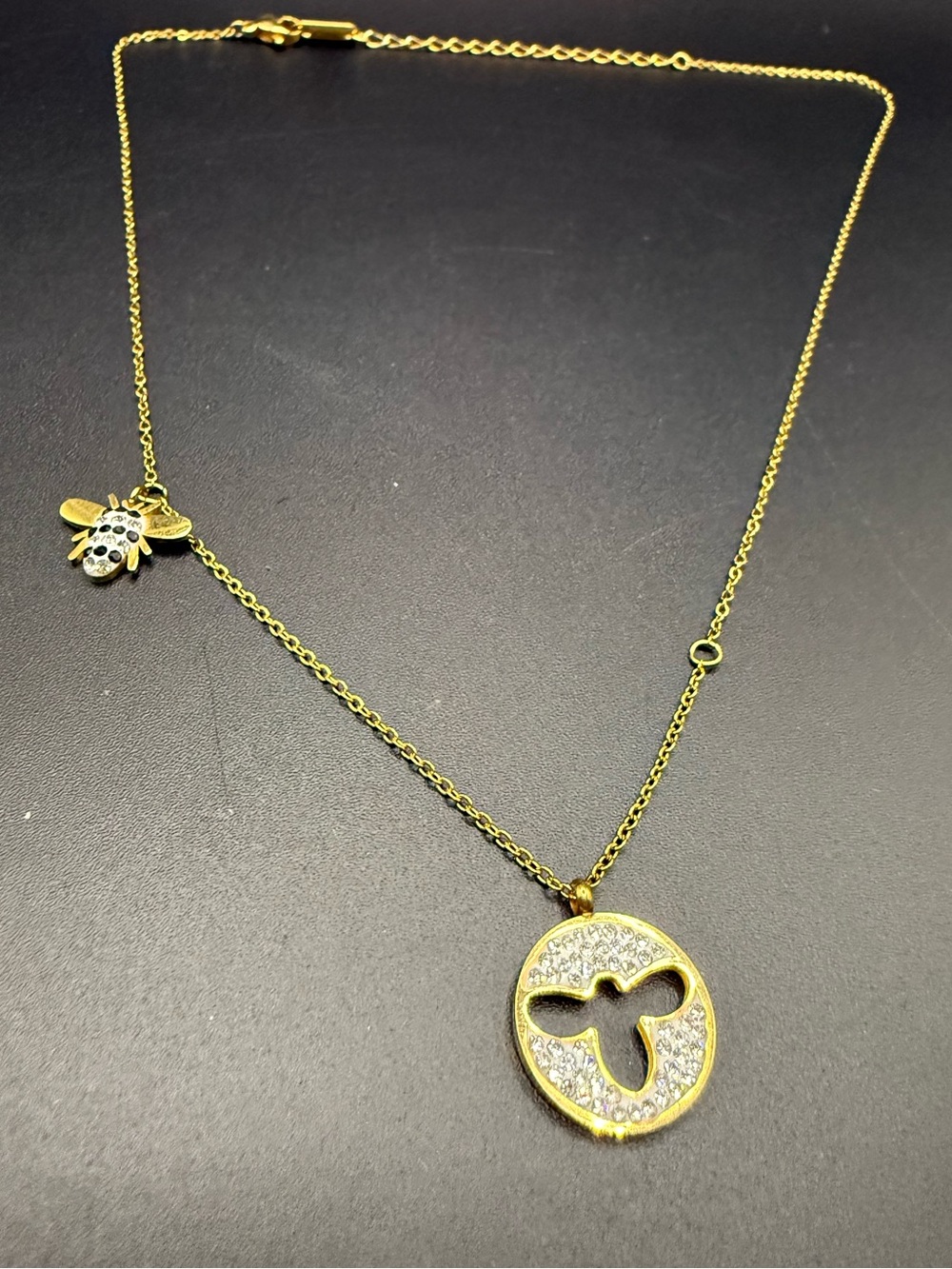 18K Gold Plated Bee Pendant Necklace with Rhinestones Adjustable